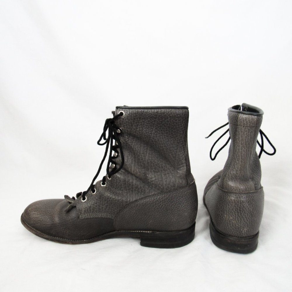 VINTAGE 1980s Justins Pebbled Leather Lace up Boots Cowboy Western-10.5 D Mens - Picture 14 of 15